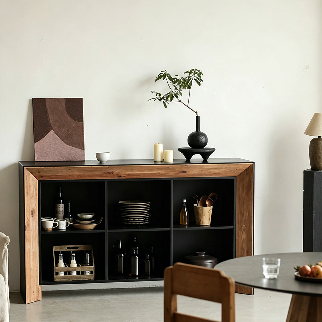 Nathan Black And Natural Wood Open Storage Sideboard