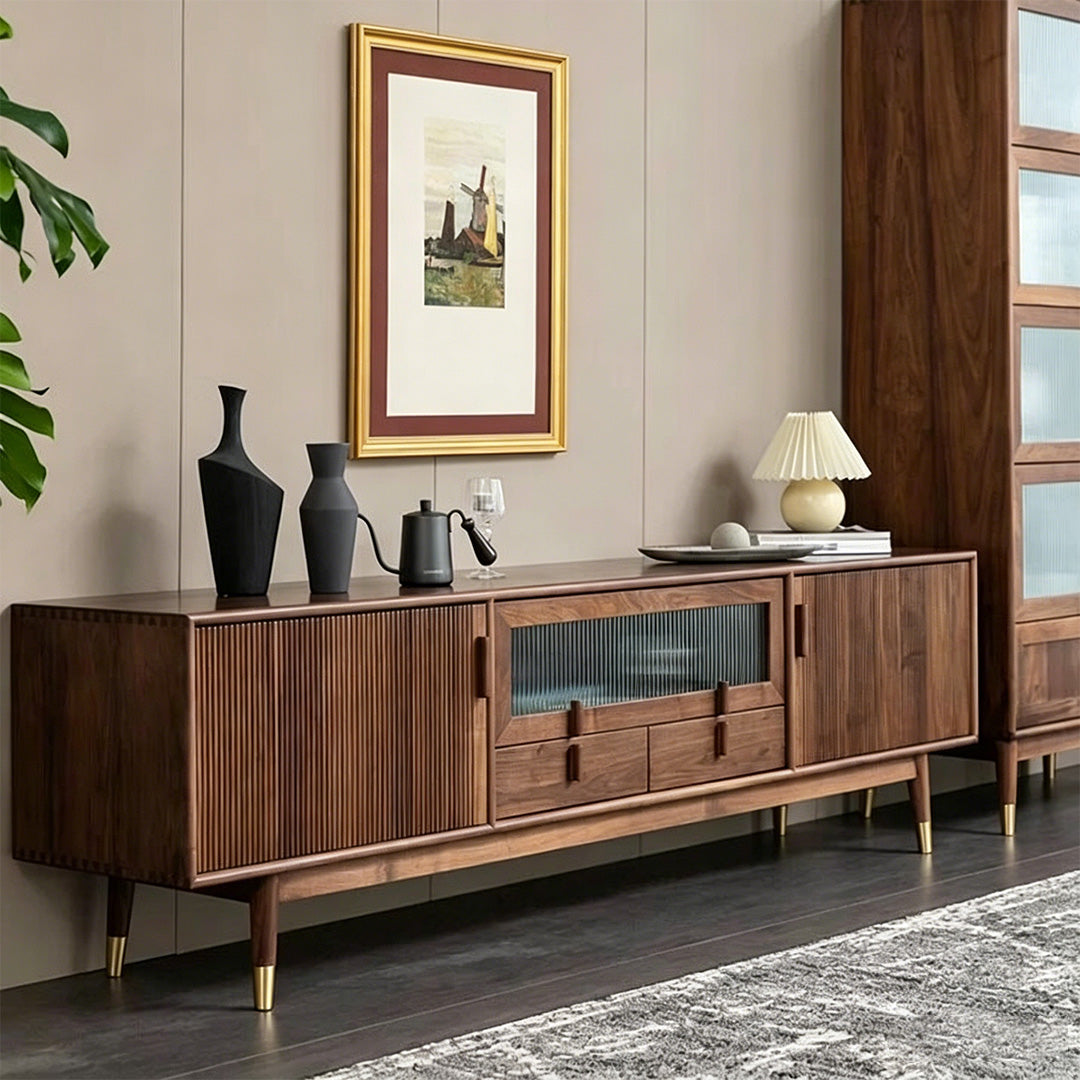 Sam Walnut Wood Sideboard With Ribbed Doors