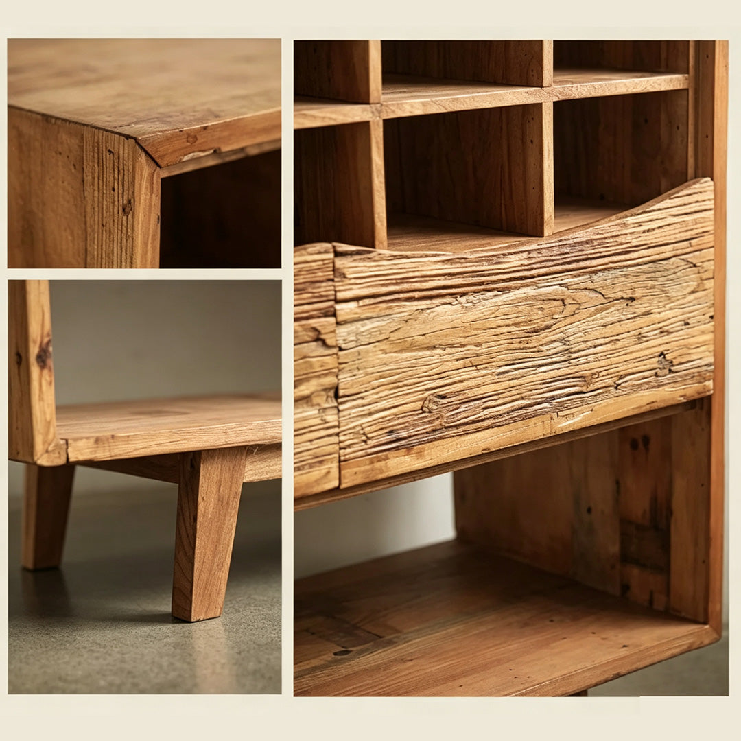 Gray Reclaimed Wood Storage Drawer Cabinet
