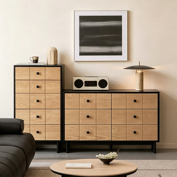 Cameron Natural Wood And Black Frame Storage Cabinet Set