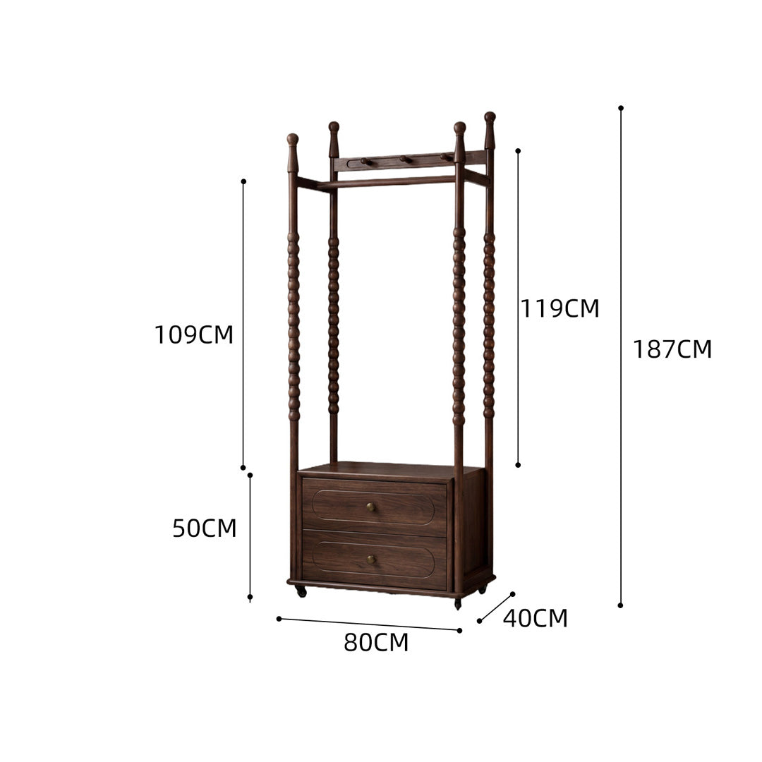 Pauline Walnut Finish Spindle Hall Tree With Drawers