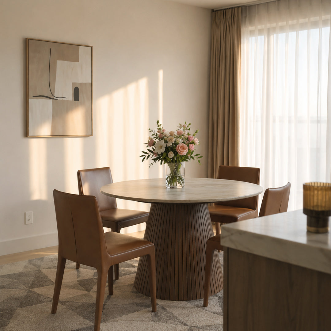 Laurel Walnut Round Dining Table with Light Wood Top