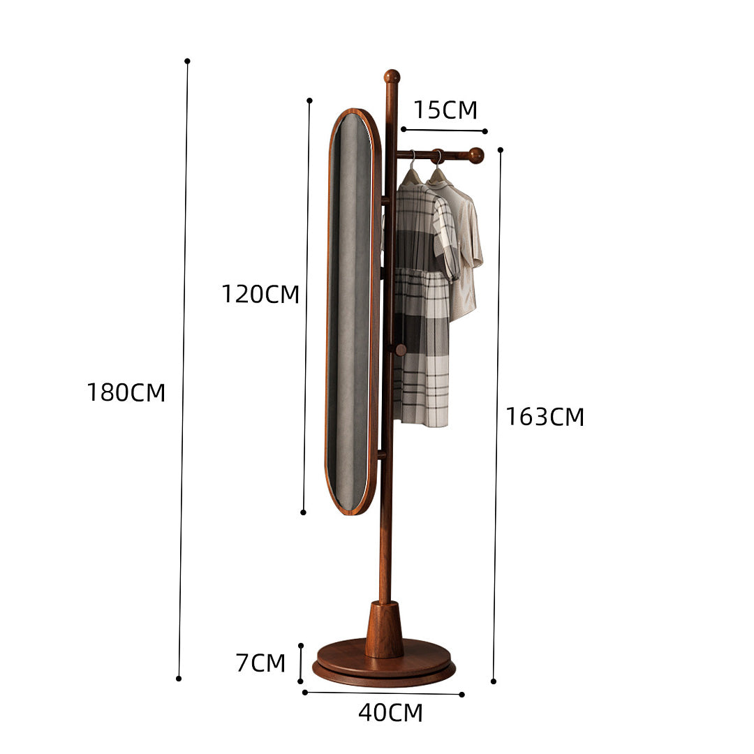 Sigurd Walnut Finish Standing Mirror With Coat Rack