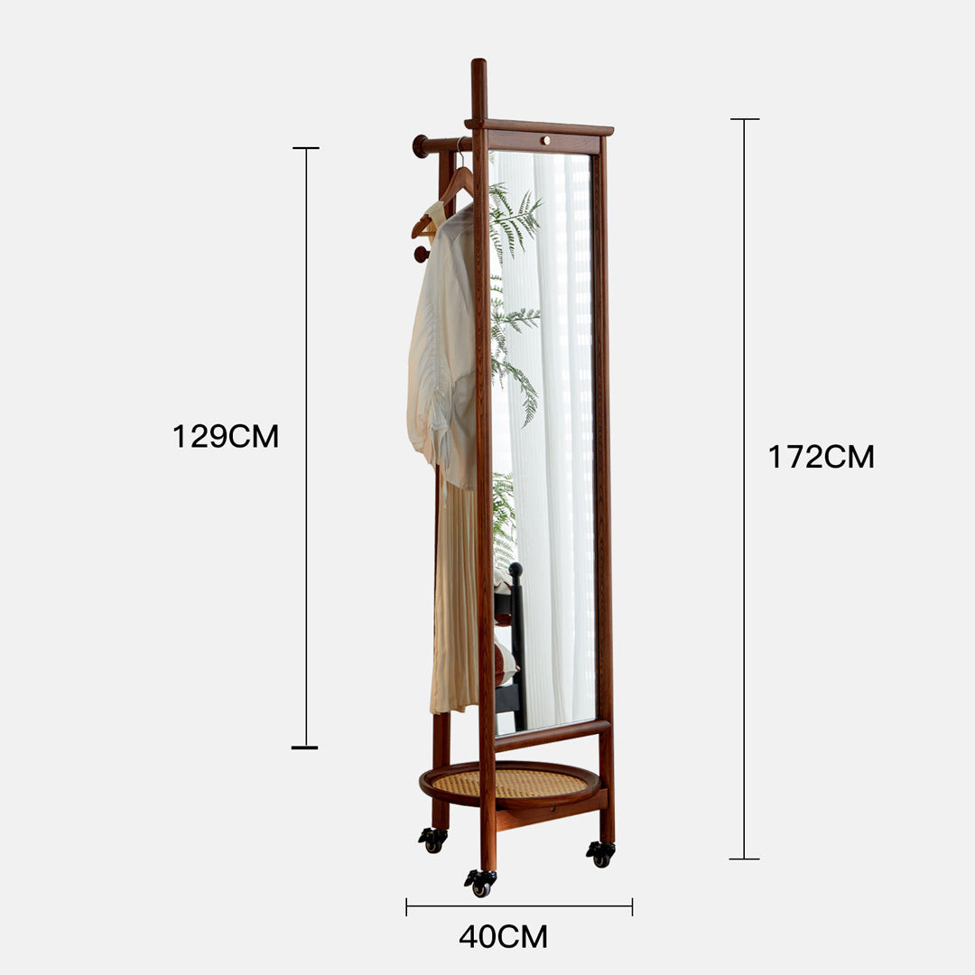 Truman Walnut Wood Freestanding Mirror With Storage