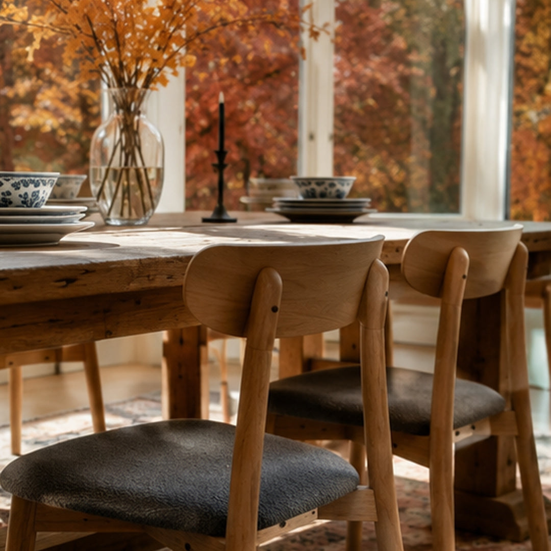 August Natural Wood And Grey Fabric Dining Chair