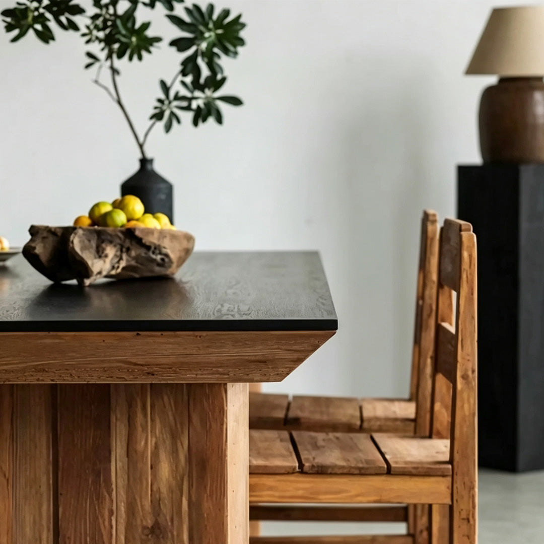 Hugh Natural Wood And Matte Black Dining Table