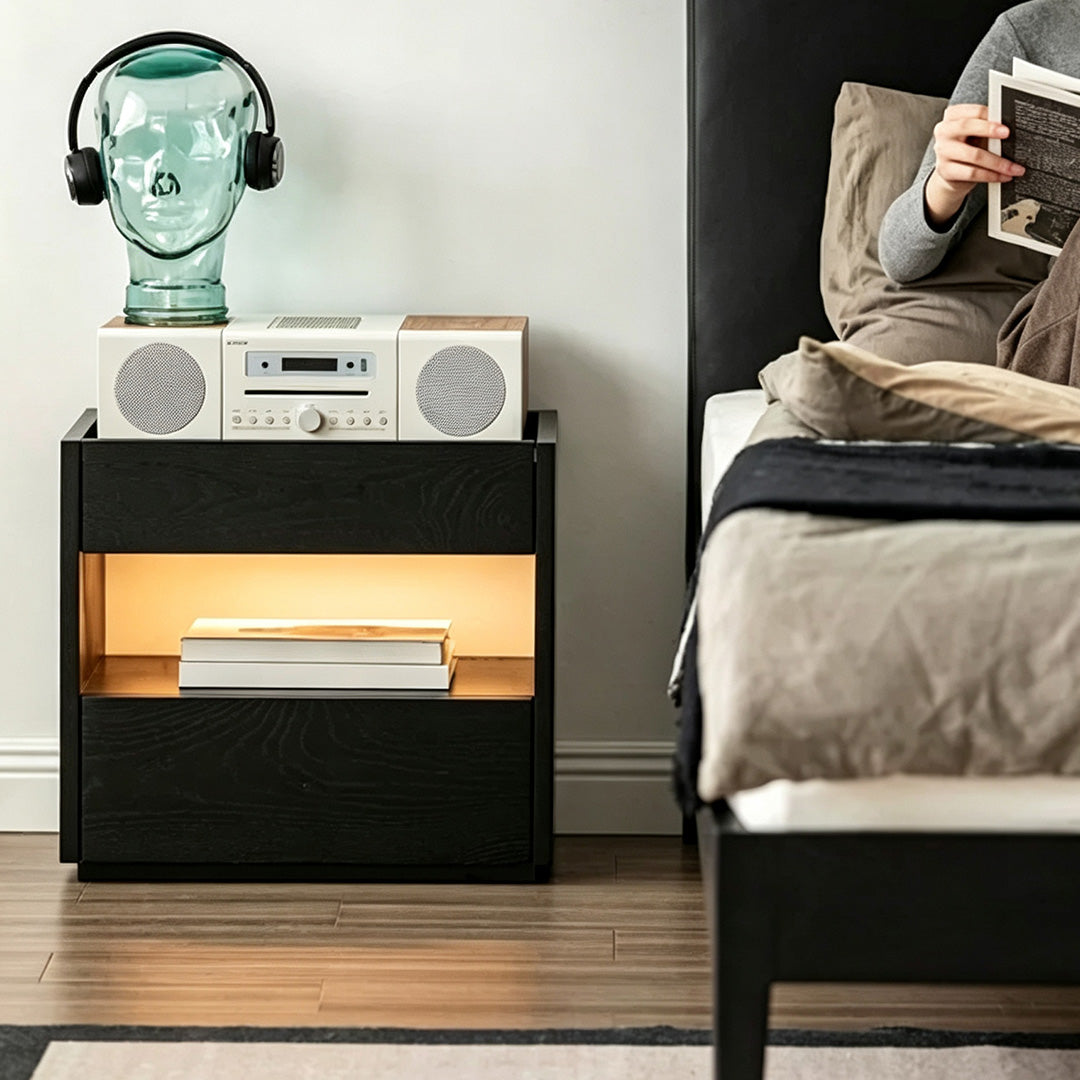 Foster Black Grain Wood Bedside Table