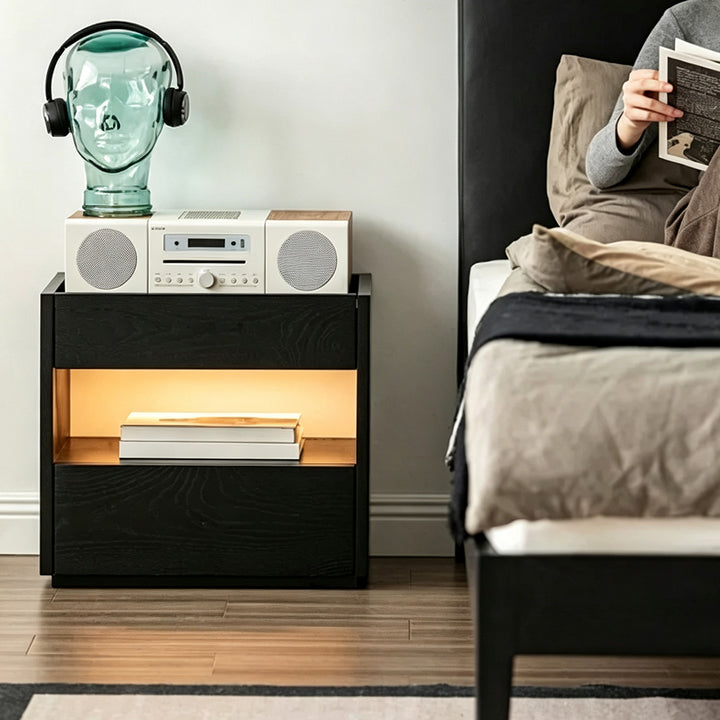 Foster Black Grain Wood Bedside Table