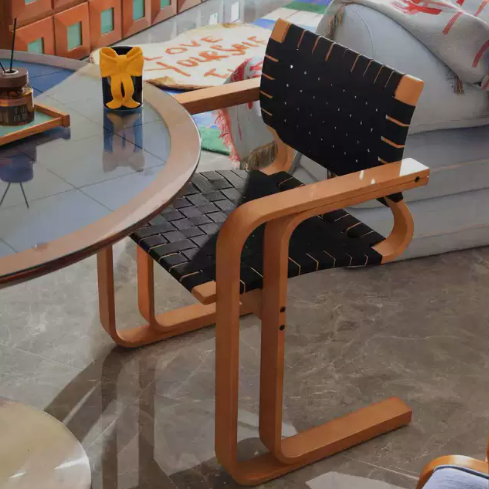 Vintage Style Woven Solid Wood Chair With Retro Backrest
