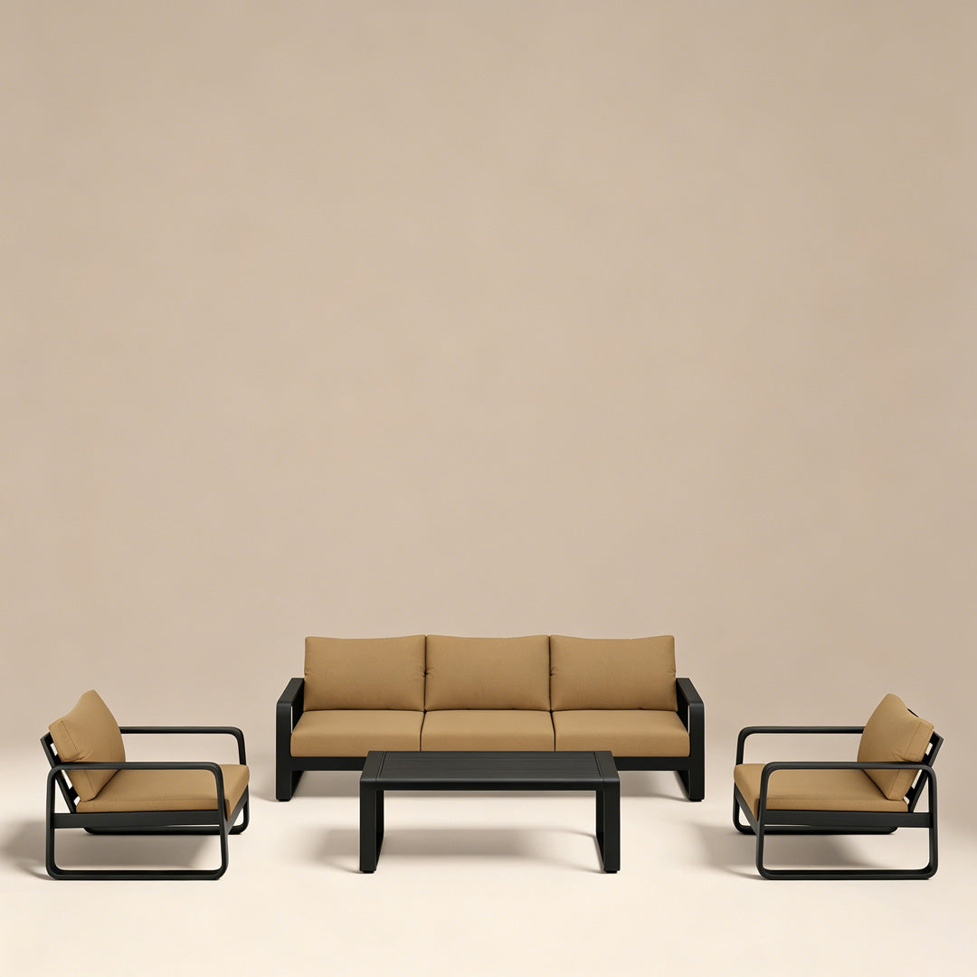 Lenton Tan Cushioned Outdoor Lounge Set