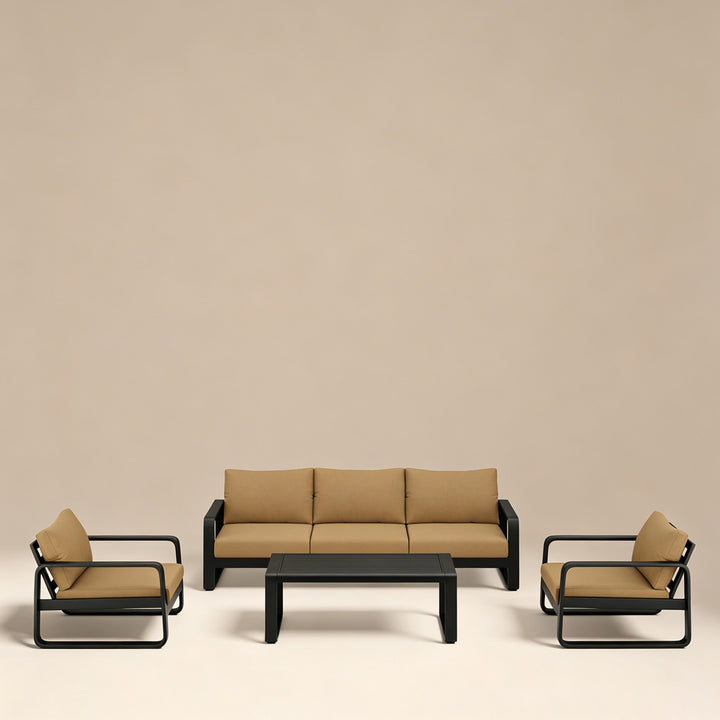 Lenton Tan Cushioned Outdoor Lounge Set