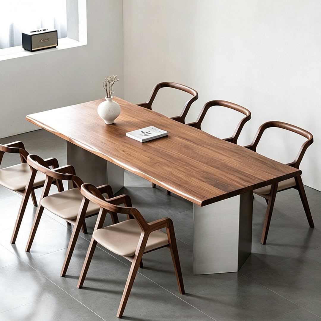 Rhys Walnut Dining Table With Metal Pedestal Base