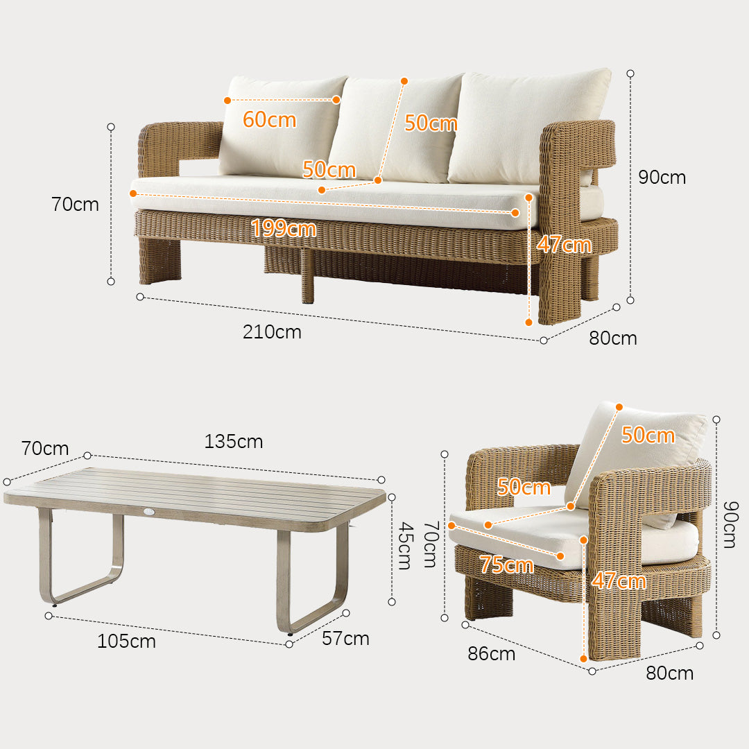 Bayshore Natural Rattan Outdoor Seating Set