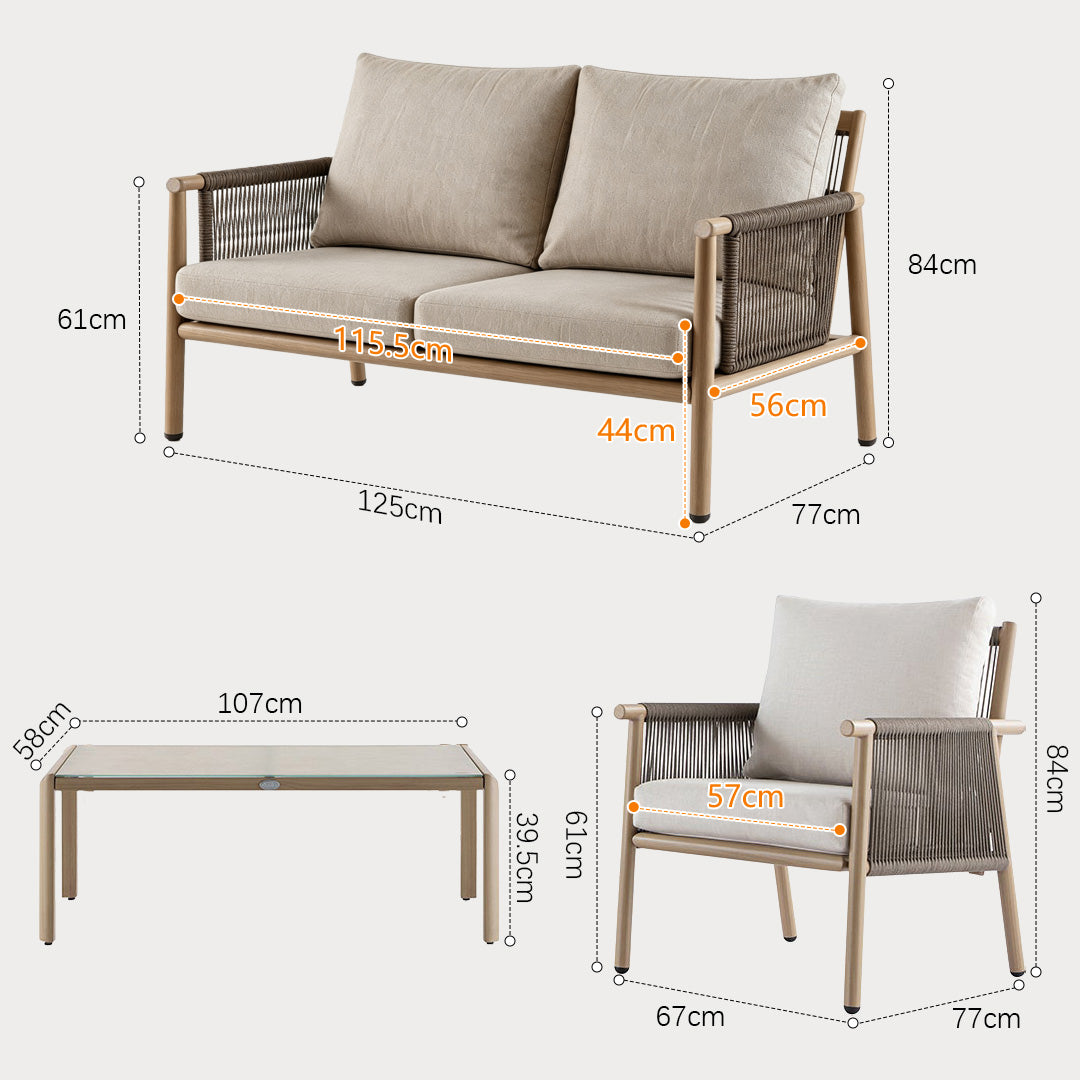 George Taupe Rope Outdoor Sofa Set