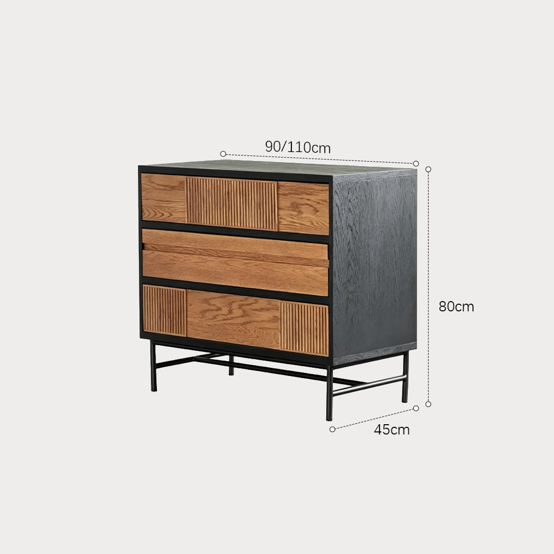 Raymond Black Frame Natural Wood Chest Of Drawers
