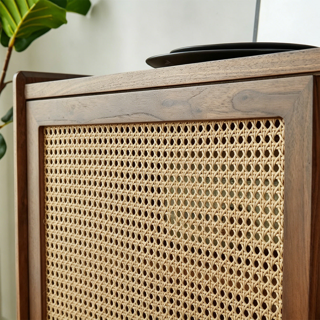 Joshua Walnut Rattan Side Cabinet