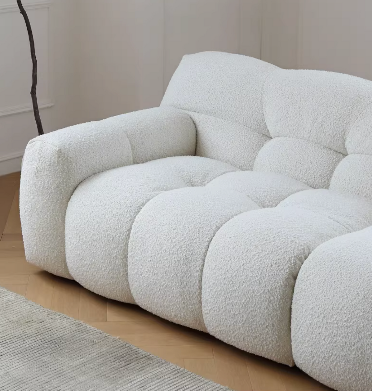 Cora Cloud Two / Three Seater Sofa, Boucle with rectangular dining room table