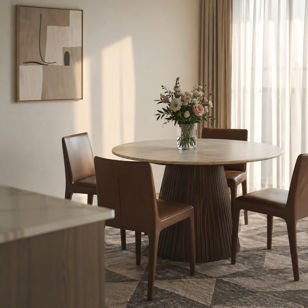 Laurel Walnut Round Dining Table with Light Wood Top