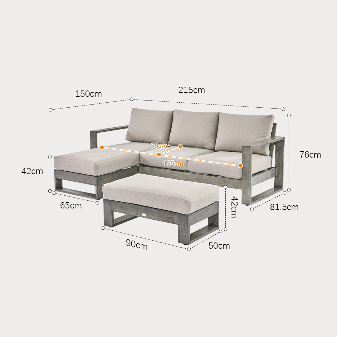 Alfie Silver Uv-resistant Fabric Outdoor Sectional Sofa With Ottoman