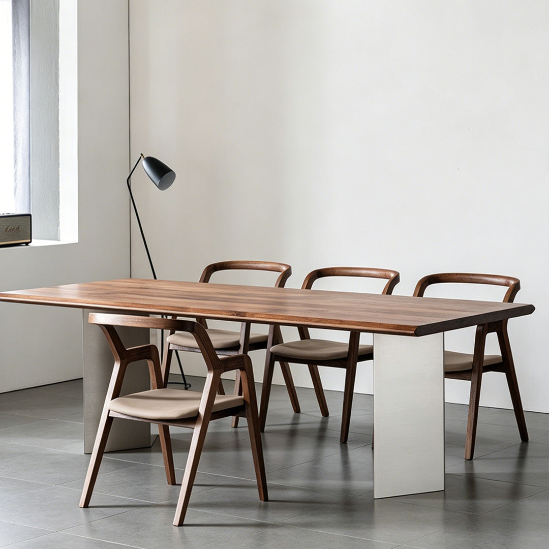 Rhys Walnut Dining Table With Metal Pedestal Base
