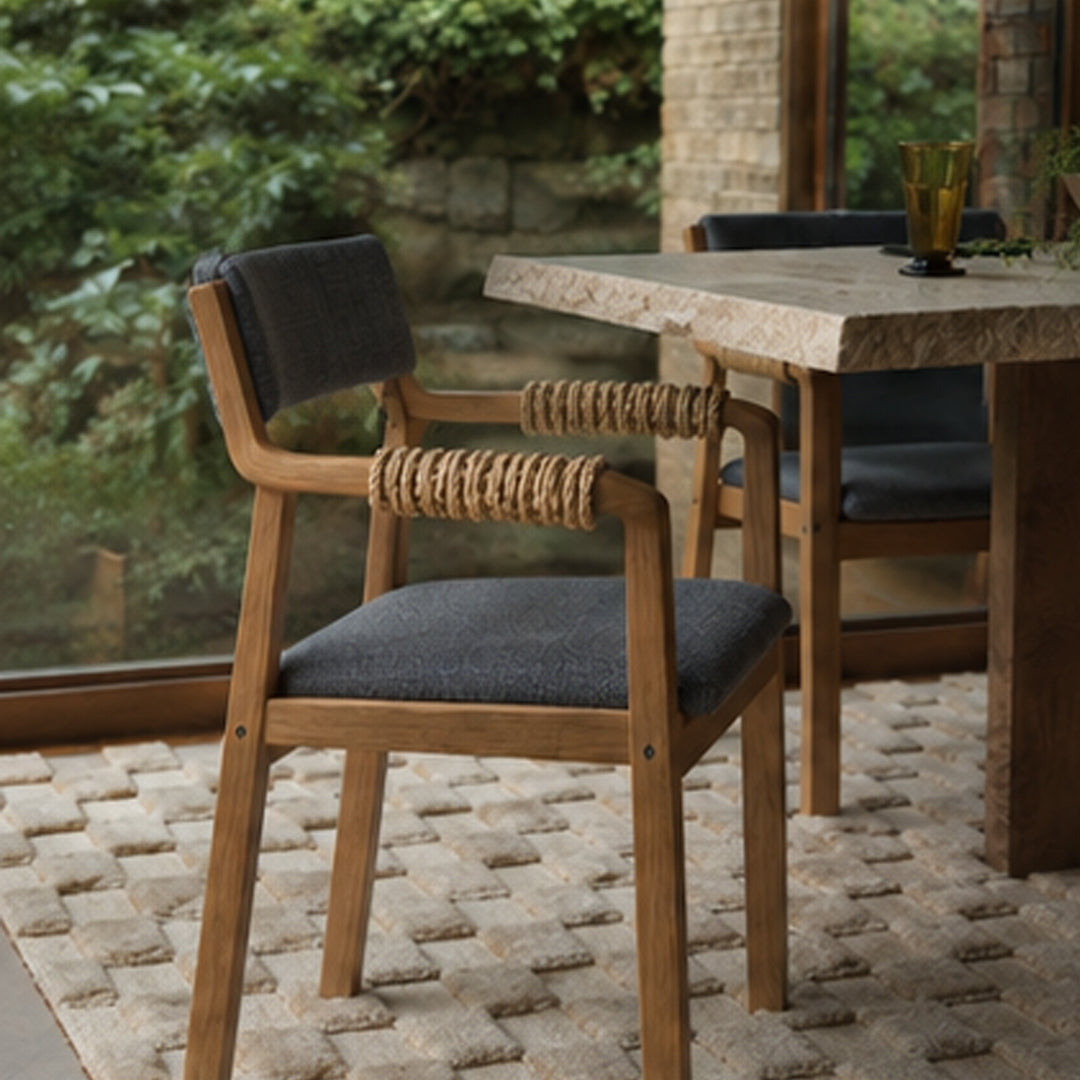 RopeWoven Gray Fabric and Oak Dining Chair,Wood