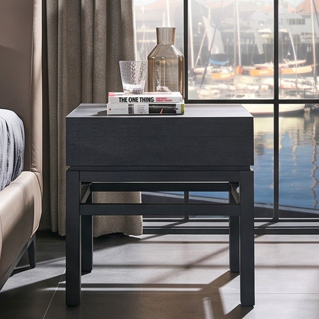 Fabian Black Oak Bedside Table With Drawer