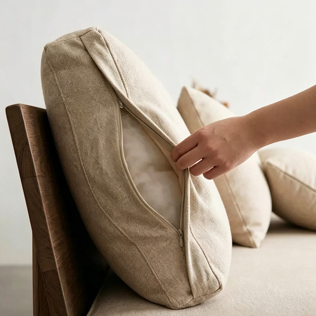 Knox sofa removable linen back cushion detail