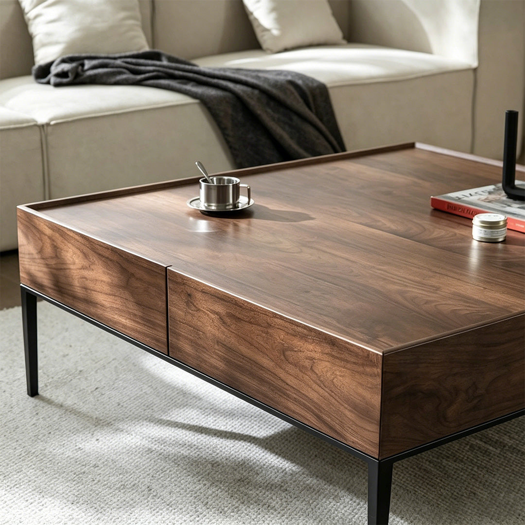 Jesse Walnut Veneer Coffee Table With Black Metal Legs