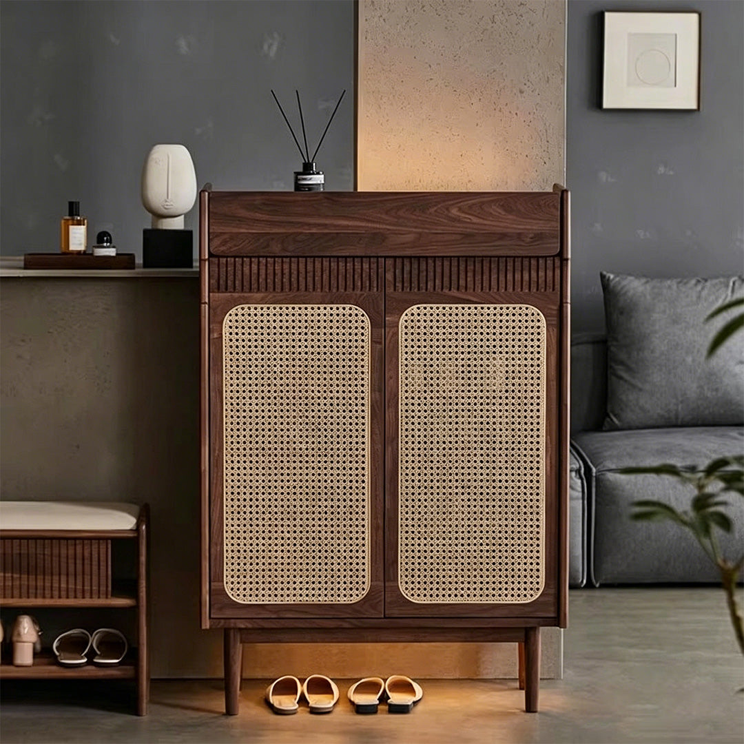 Sebastian Natural Rattan & Walnut Shoe Cabinet