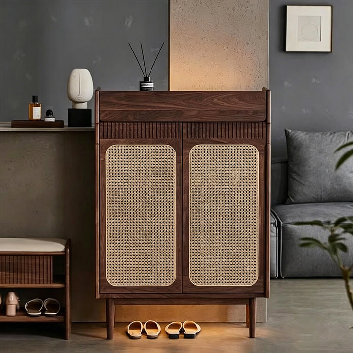 Sebastian Natural Rattan & Walnut Shoe Cabinet