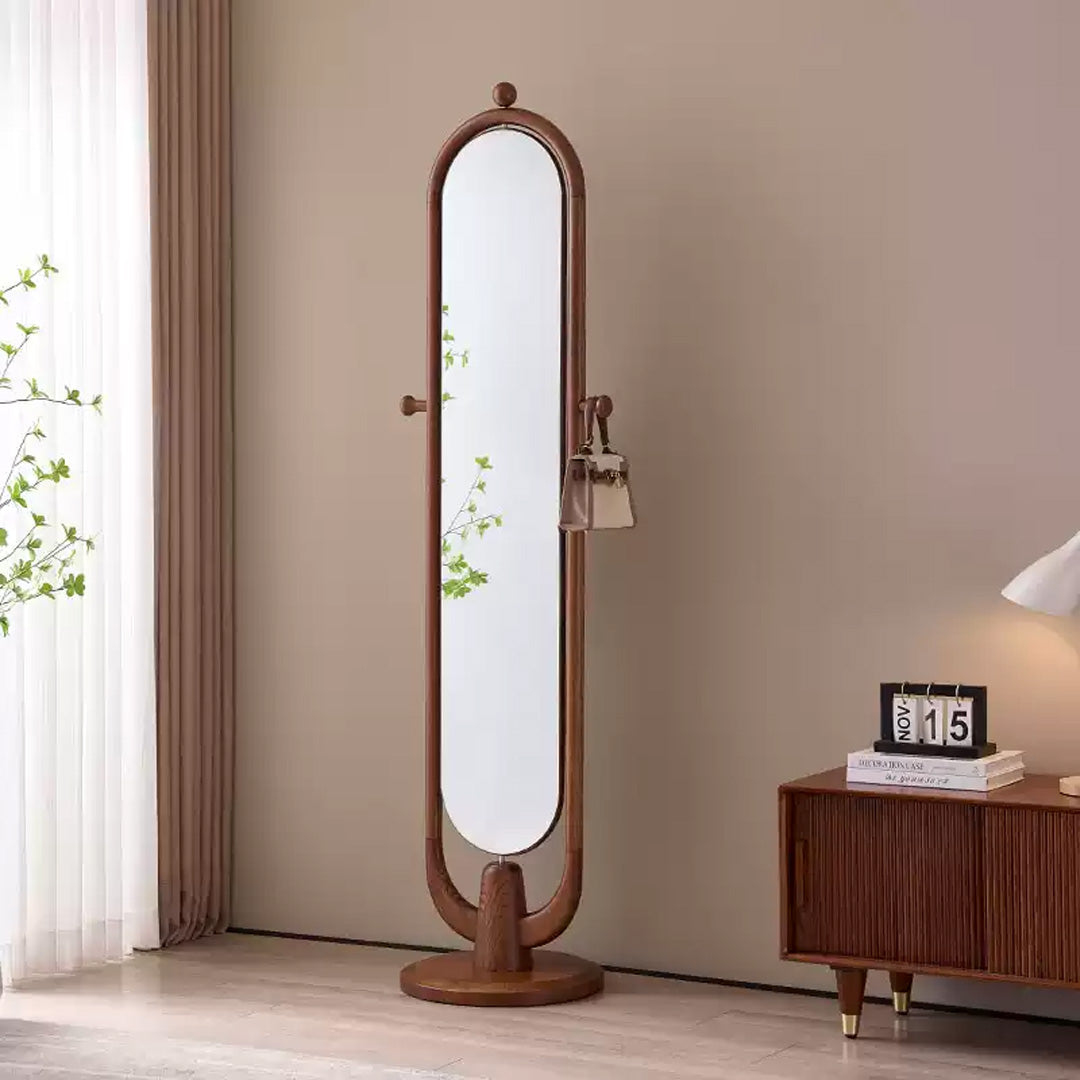 Damien Walnut Finish Standing Mirror & Coat Rack