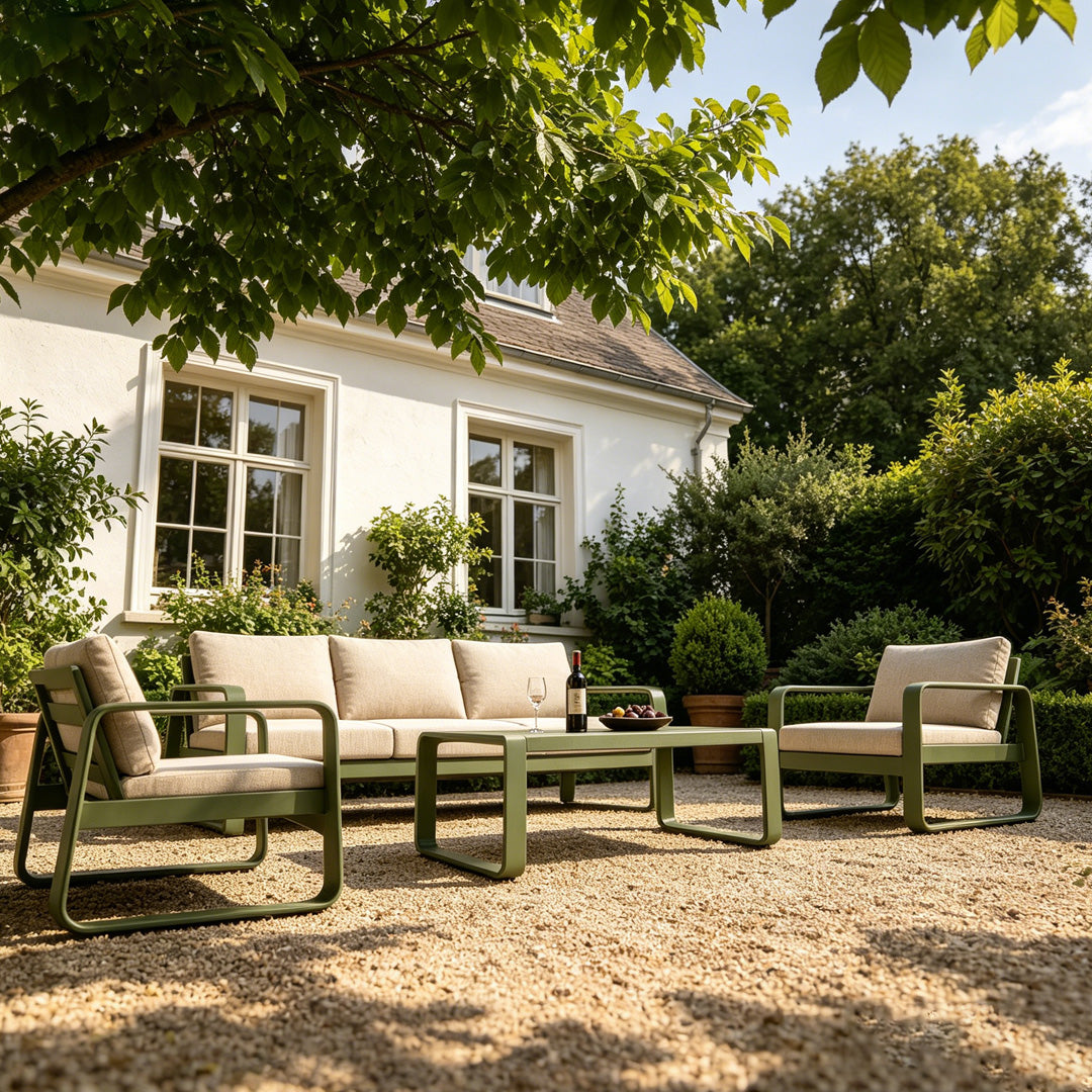 Laurel Olive Green Outdoor Sofa Set With Beige Cushions