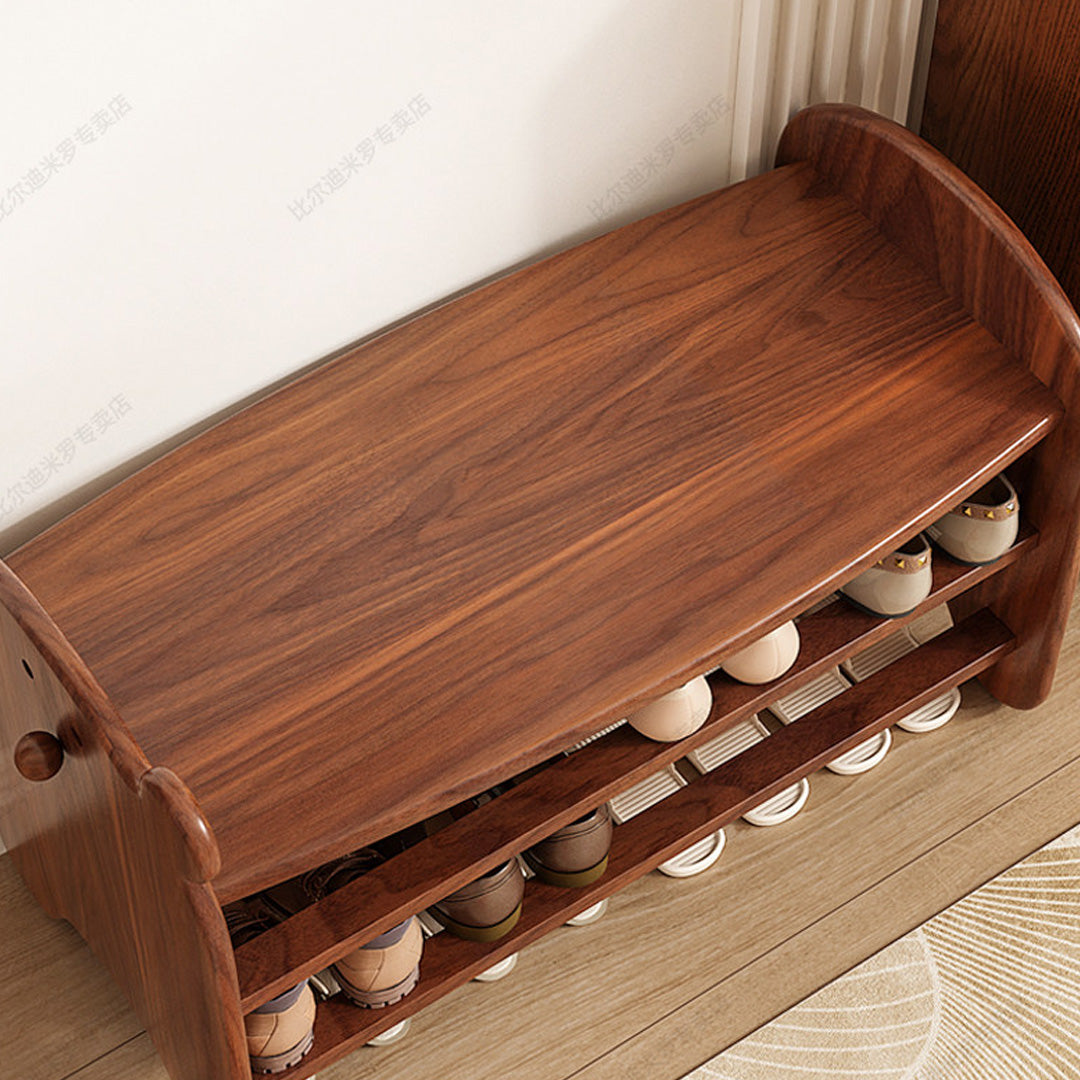 Bramble Walnut Wood 3-Tier Shoe Rack Bench