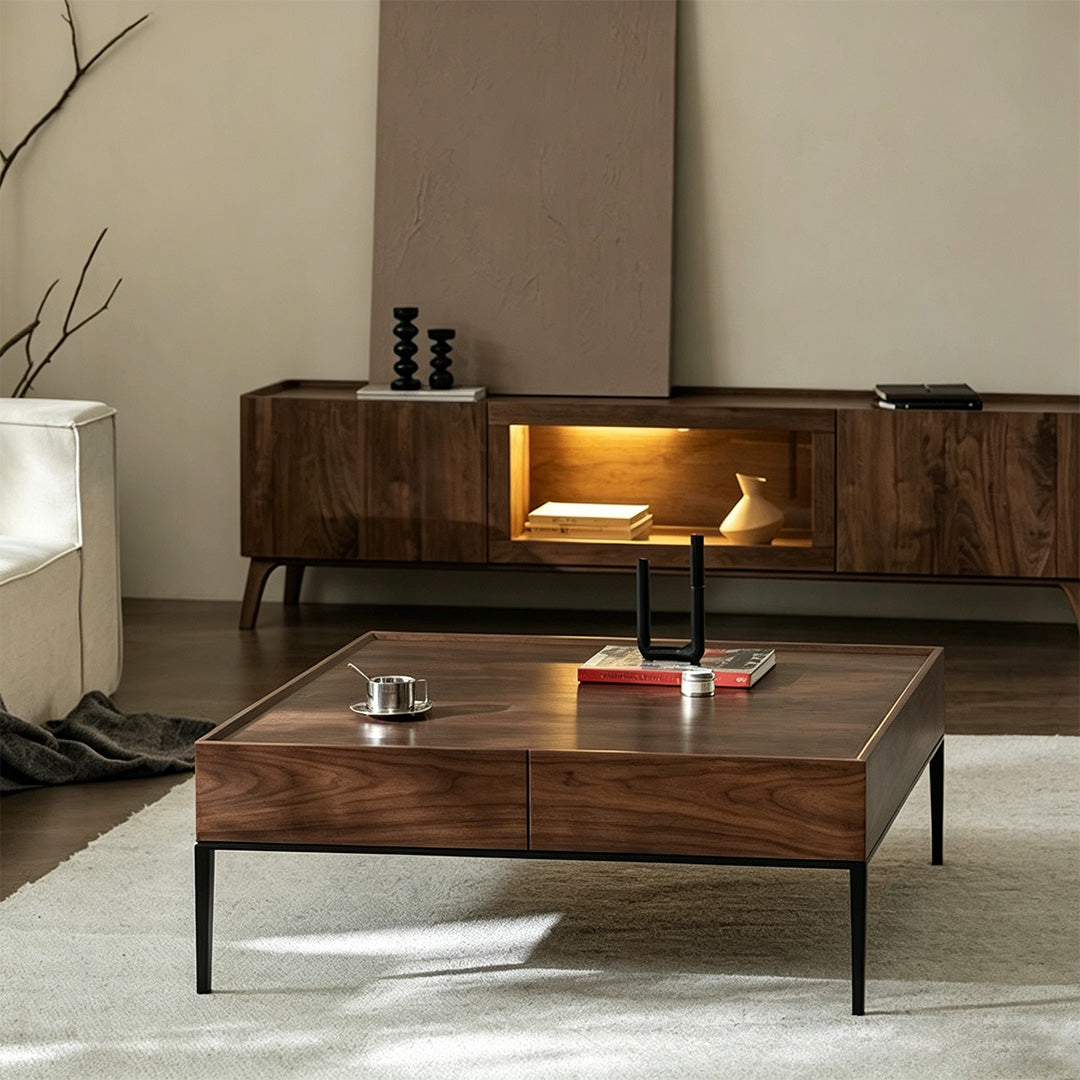 Jesse Walnut Veneer Coffee Table With Black Metal Legs