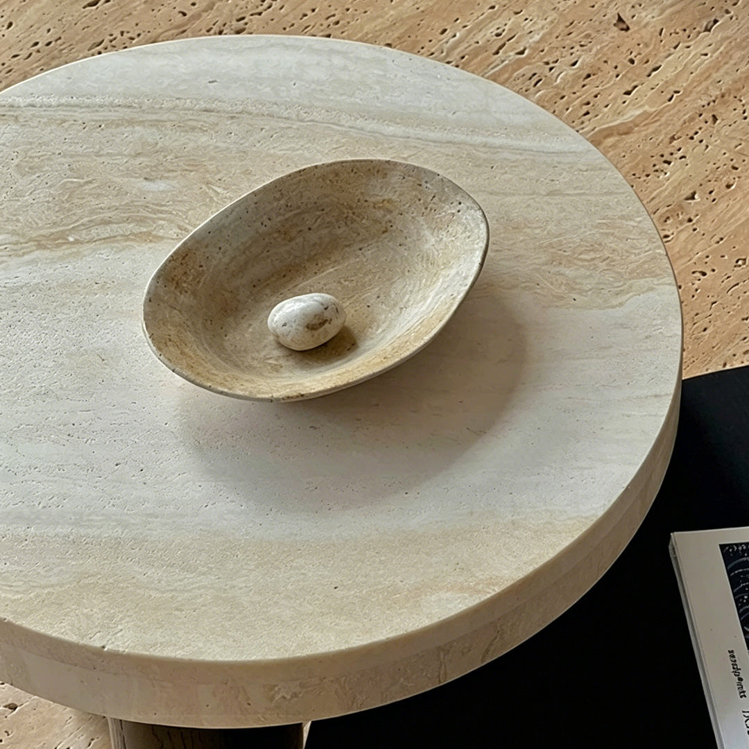 Drake Travertine And Ebony Round Side Table