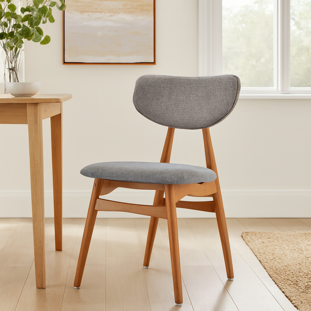 Arden Grey Fabric and Natural Wood Dining Chair lifestyle scene image
