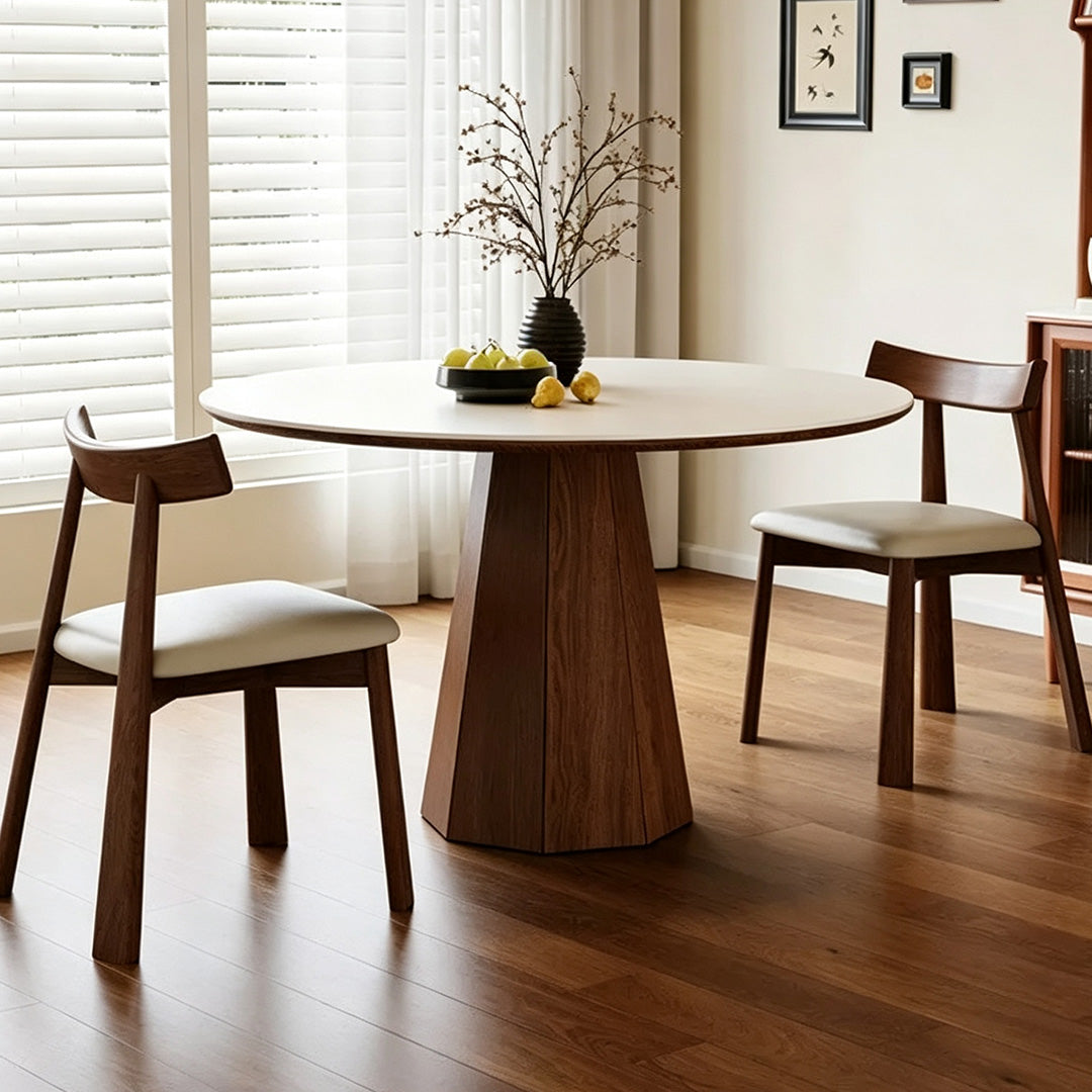 Keane Walnut Pedestal Round Dining Table With White Top