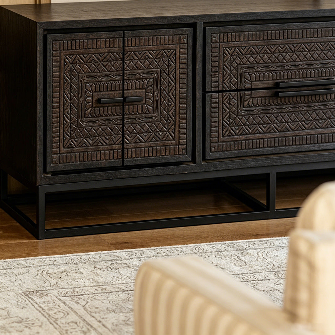 Laurel Black Carved Sideboard