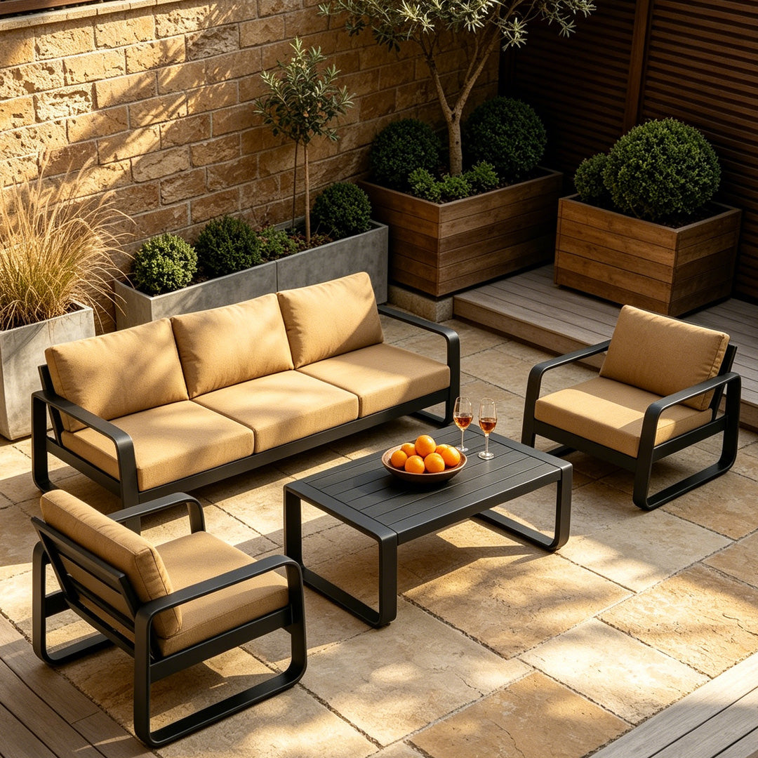 Lenton Tan Cushioned Outdoor Lounge Set