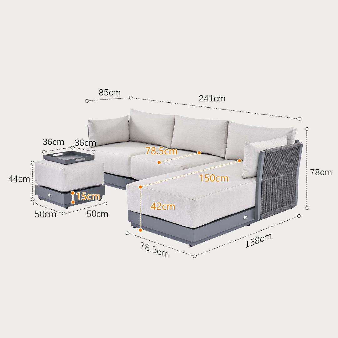 Archie Grey Fabric Outdoor Modular Sofa Set