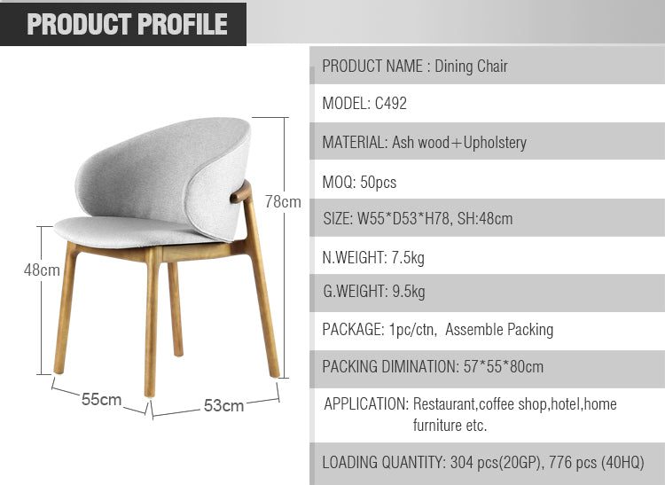 Nordic Modern Solid Wood Dining Chairs for Home Office and Bathroom Use Hotel & Restaurant Lounge Chair with Leather Backrest