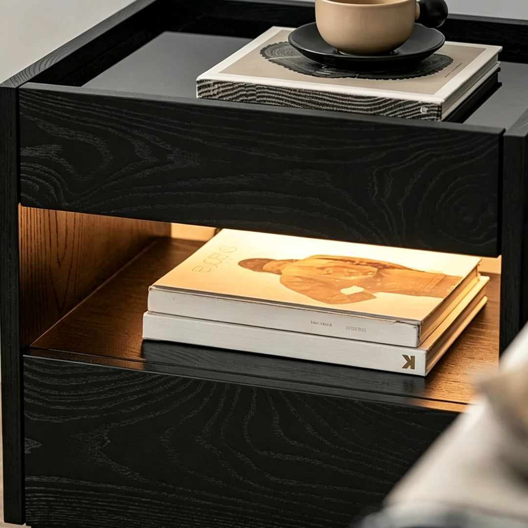 Foster Black Grain Wood Bedside Table