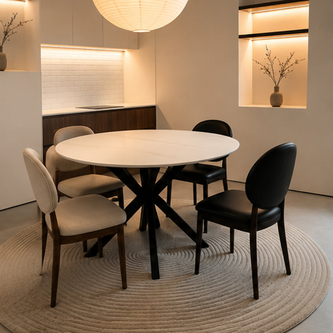 Stratton White Marble Effect Round Dining Table