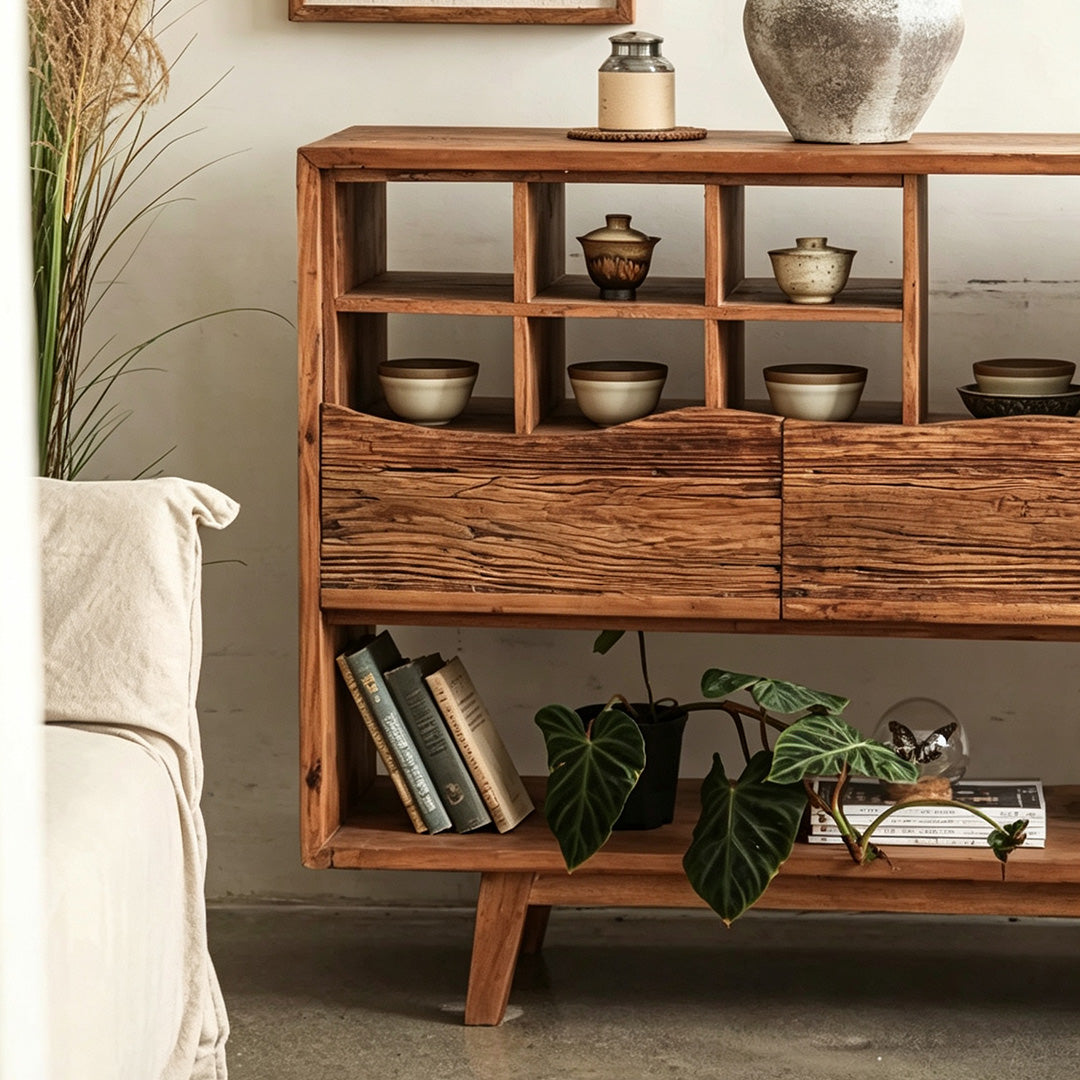 Gray Reclaimed Wood Storage Drawer Cabinet