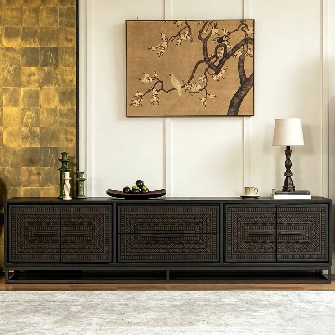 Laurel Black Carved Sideboard