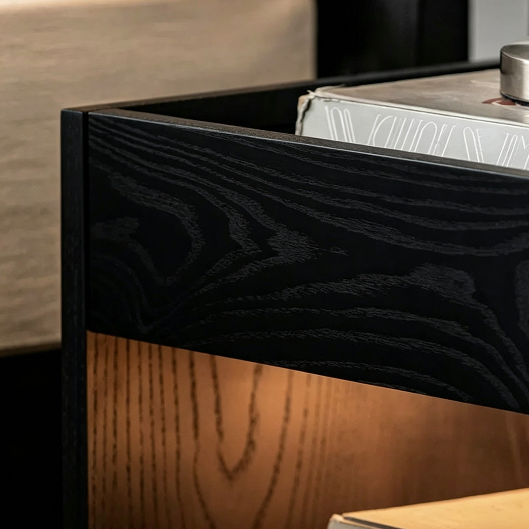 Foster Black Grain Wood Bedside Table