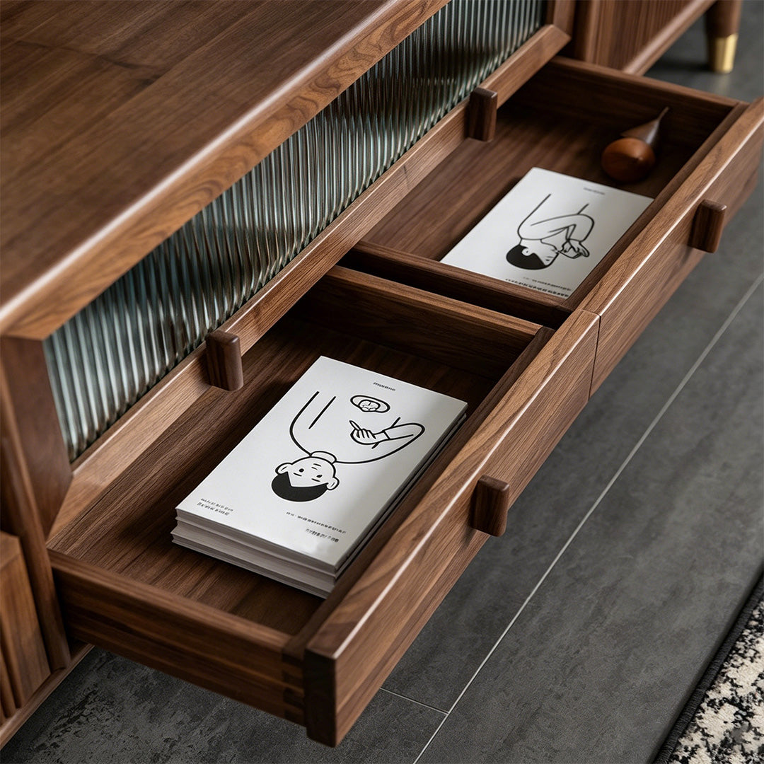 Sam Walnut Wood Sideboard With Ribbed Doors
