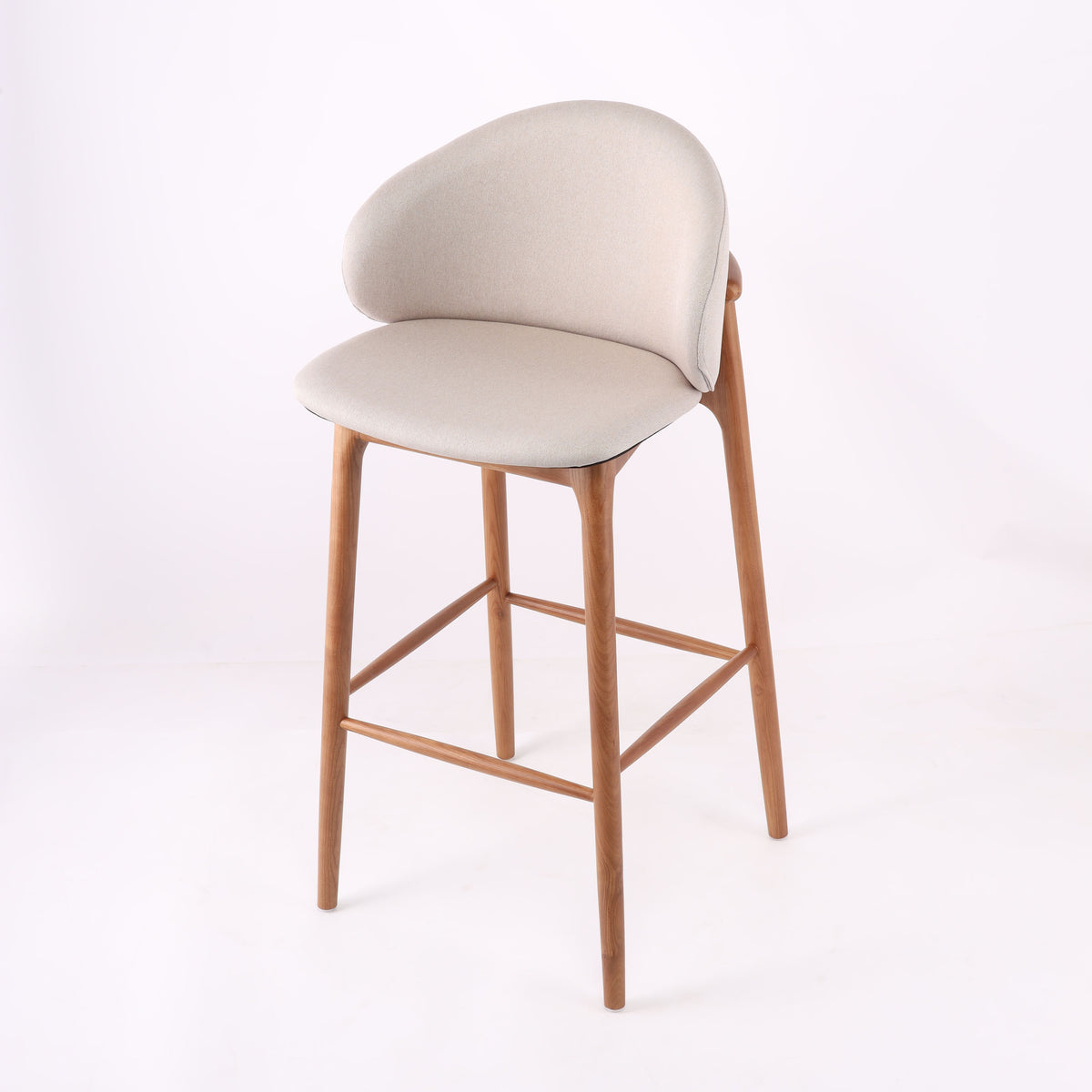 Modern Luxury Furniture Wooden Nordic Bar Stool High Chair Wood Counter Set Wood Fabric Kitchen Restaurant Cafe