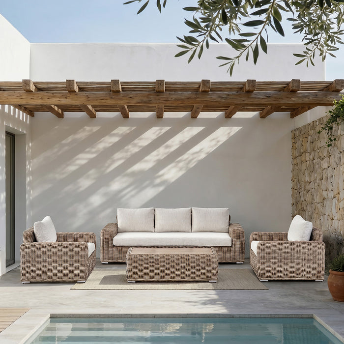 Owen Beige Wicker Outdoor Sofa Set