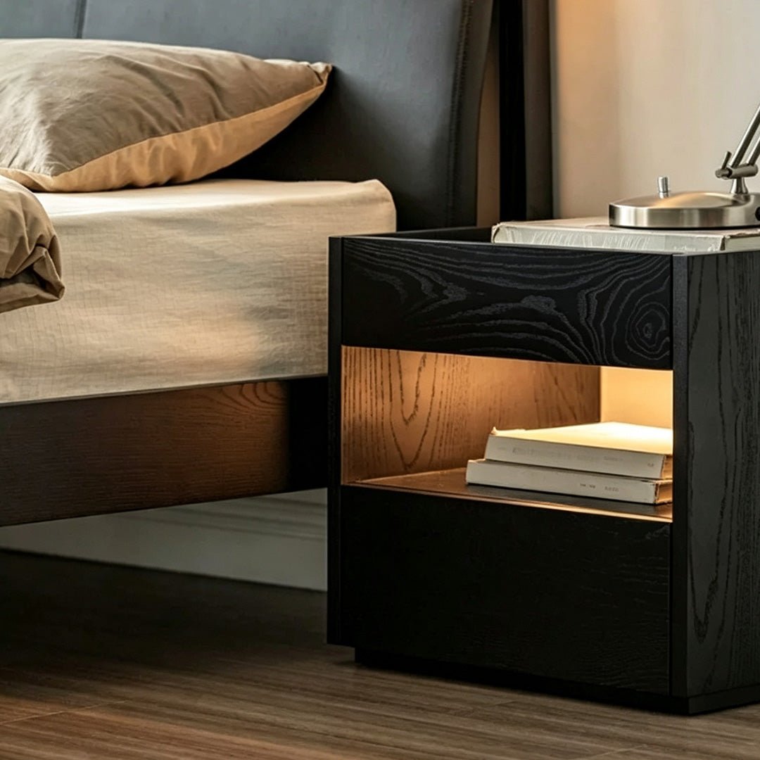 Foster Black Grain Wood Bedside Table